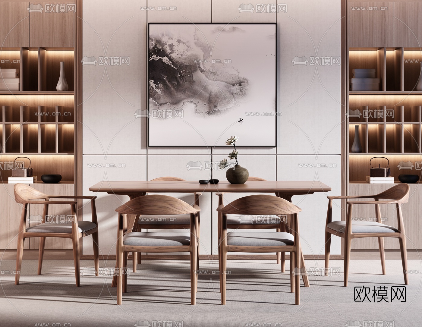 新中式实木餐桌椅3d模型