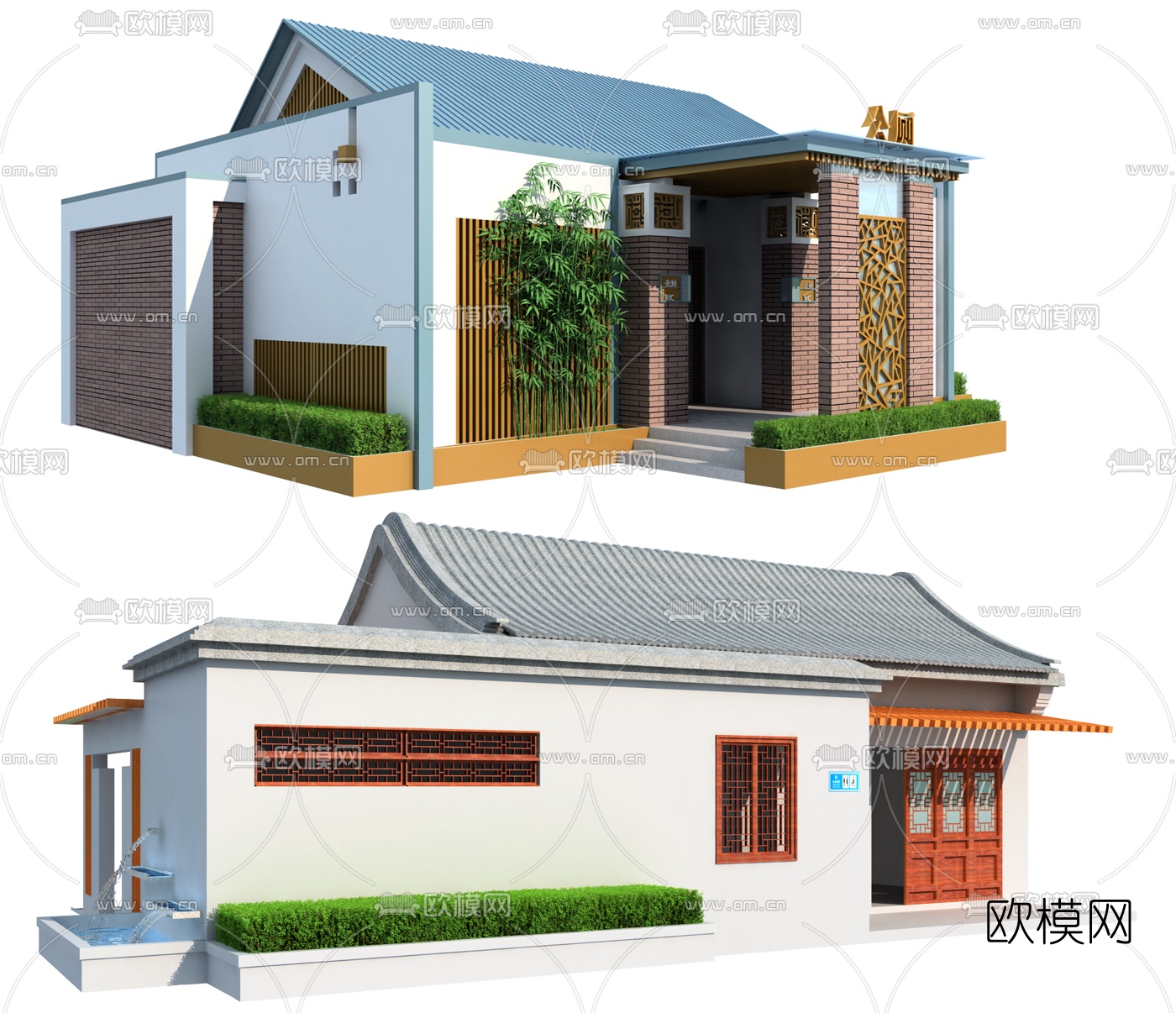 新中式公共卫生间建筑外观3d模型