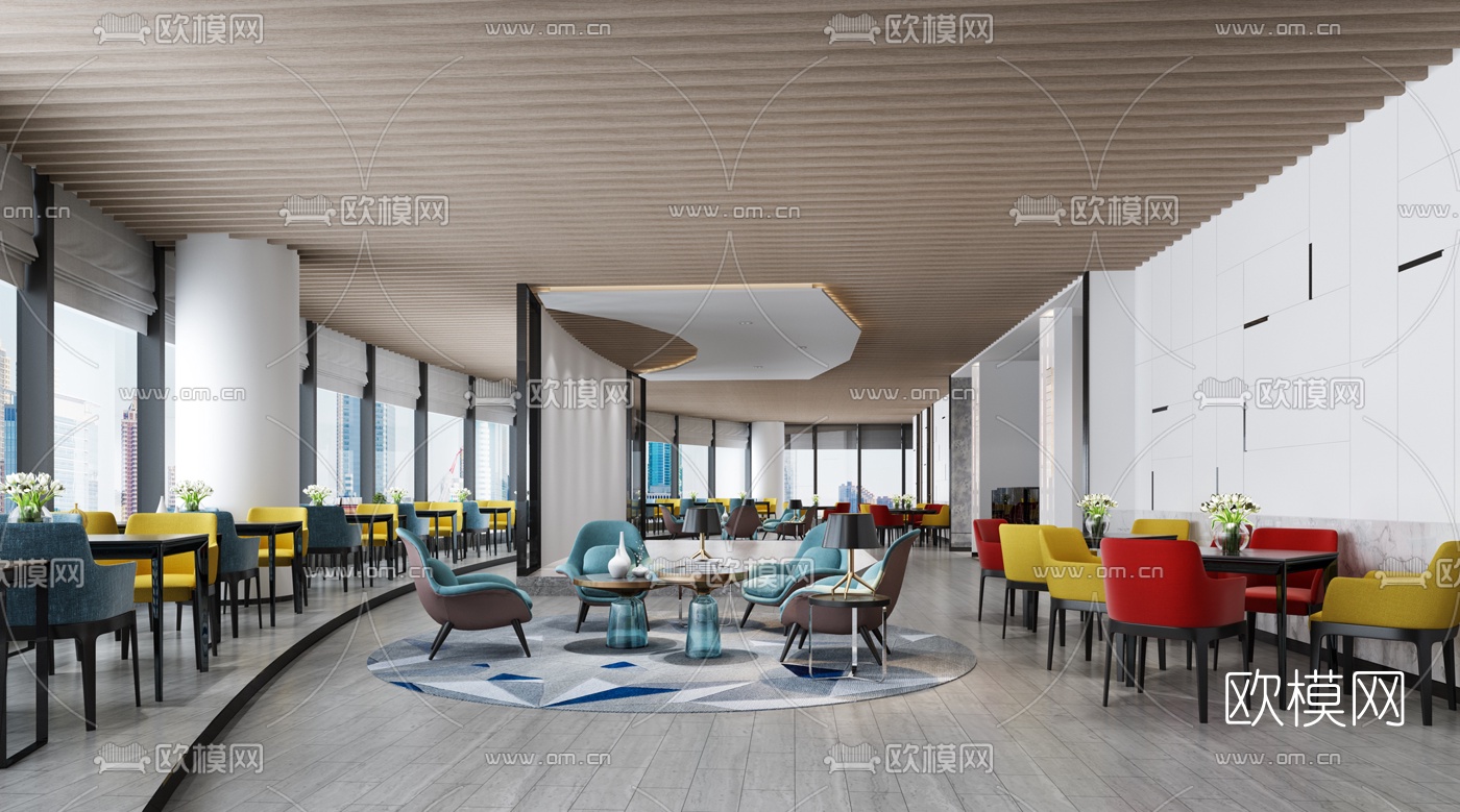 现代自助餐厅3d模型下载