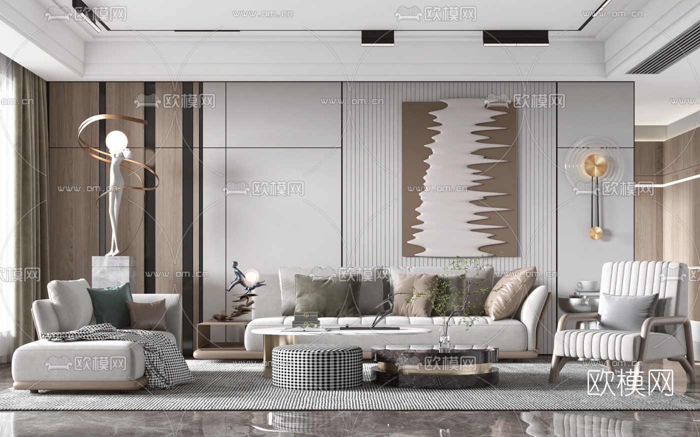 现代布艺沙发组合3d模型下载