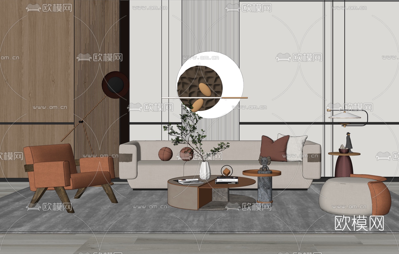 现代布艺组合沙发su模型下载