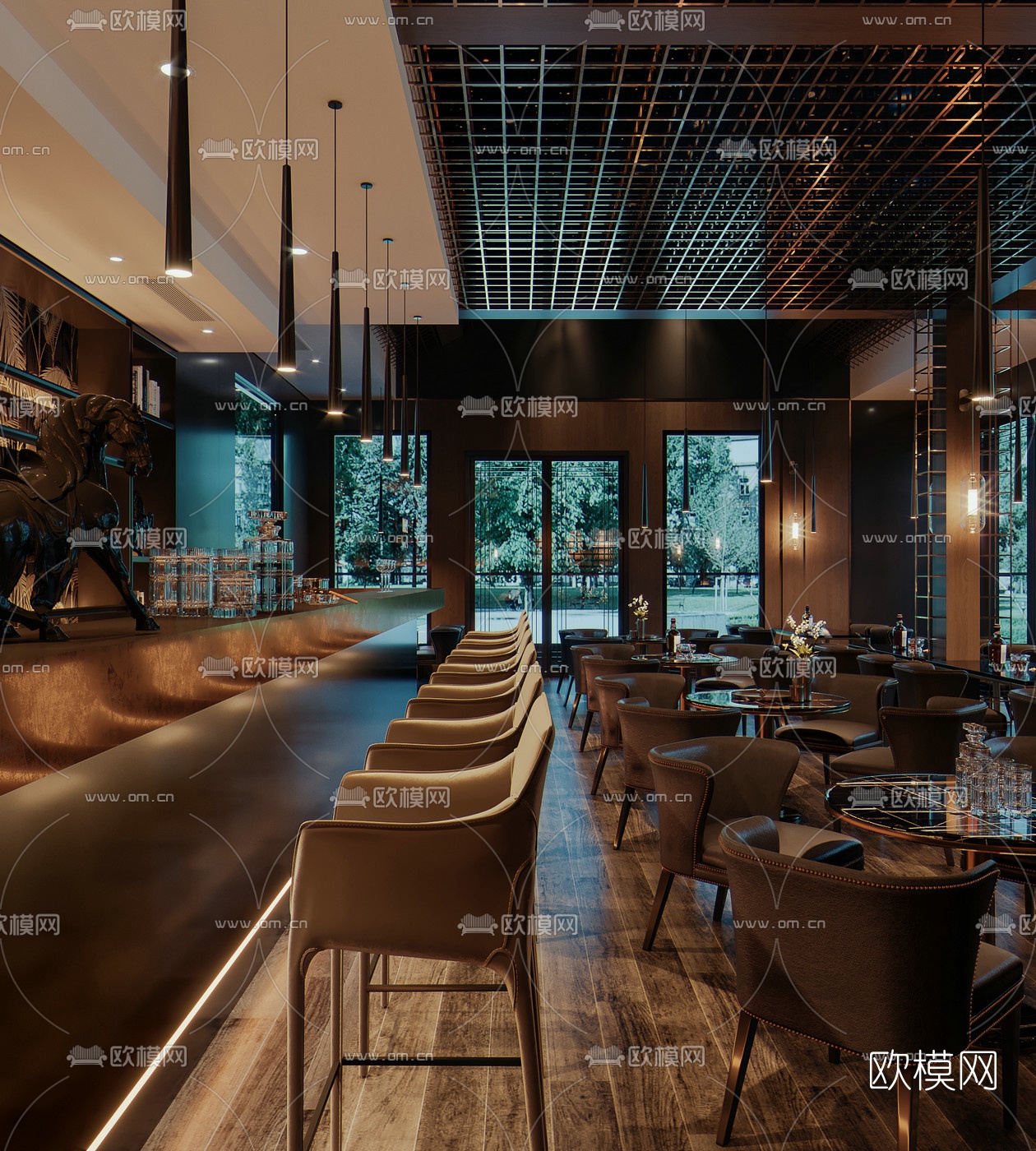 现代轻奢音乐餐吧3d模型下载（渲染图3）