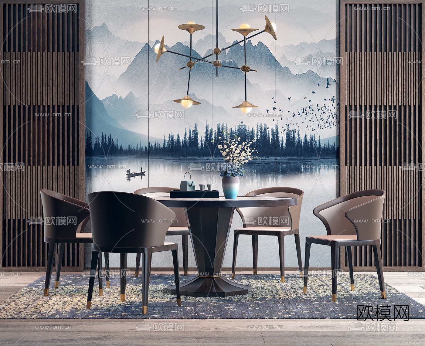 新中式轻奢休闲桌椅3d模型下载