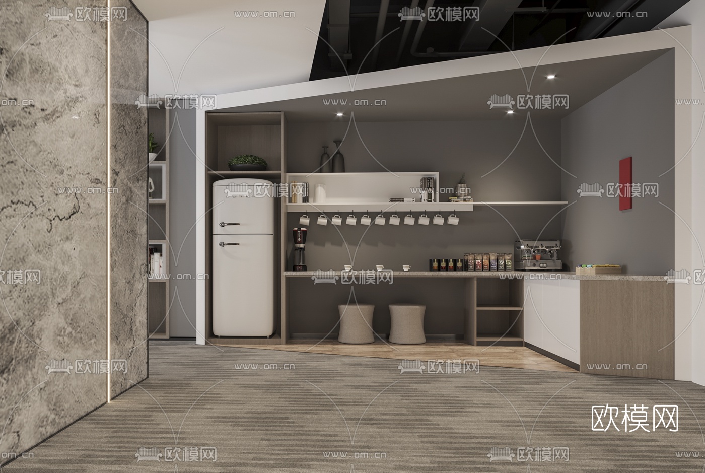 现代敞开式办公室3d模型