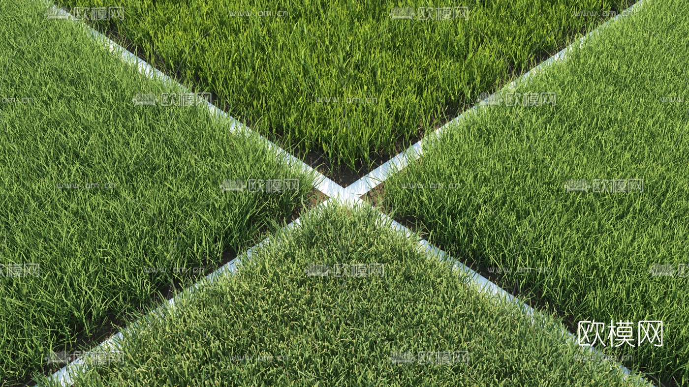 现代草坪草地3d模型下载（渲染图2）