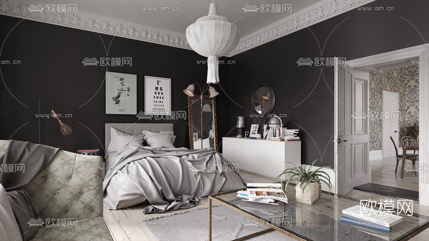 简欧卧室3d模型