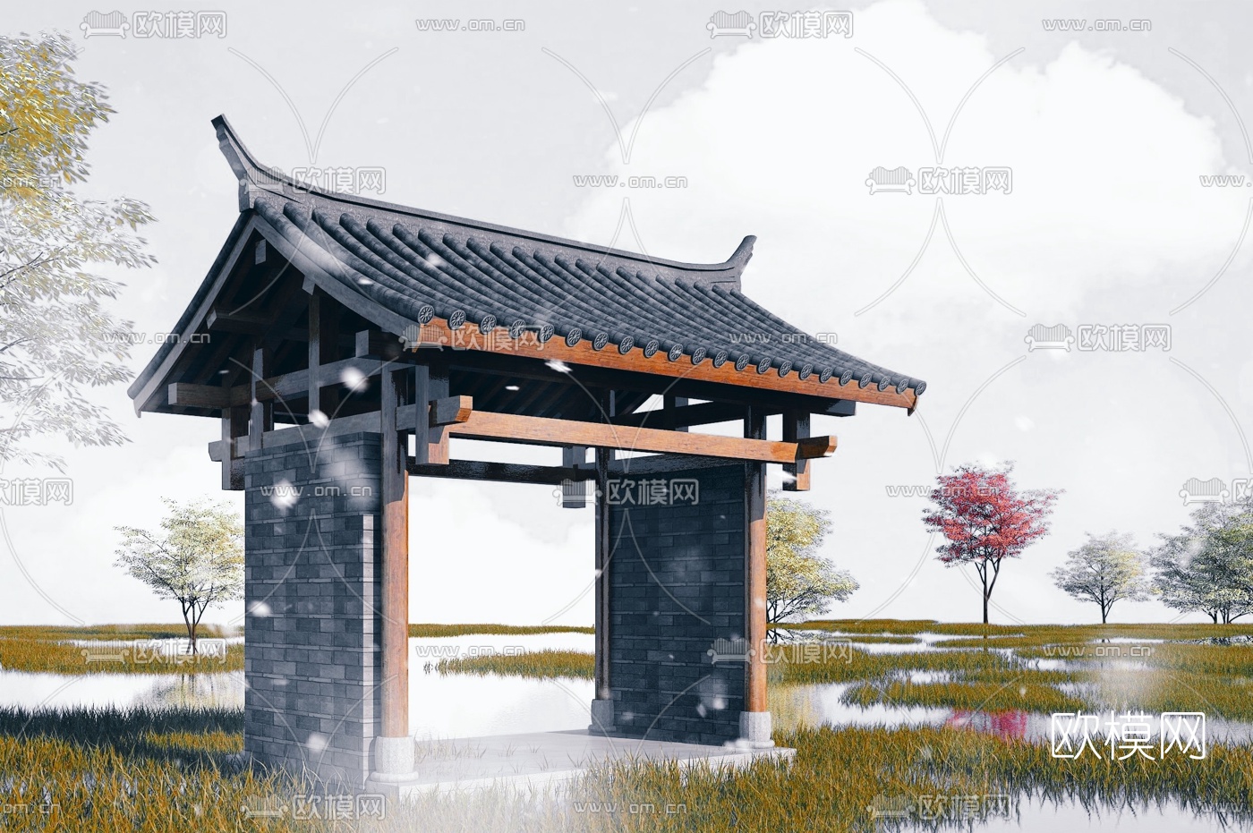 中式凉亭景观亭3d模型