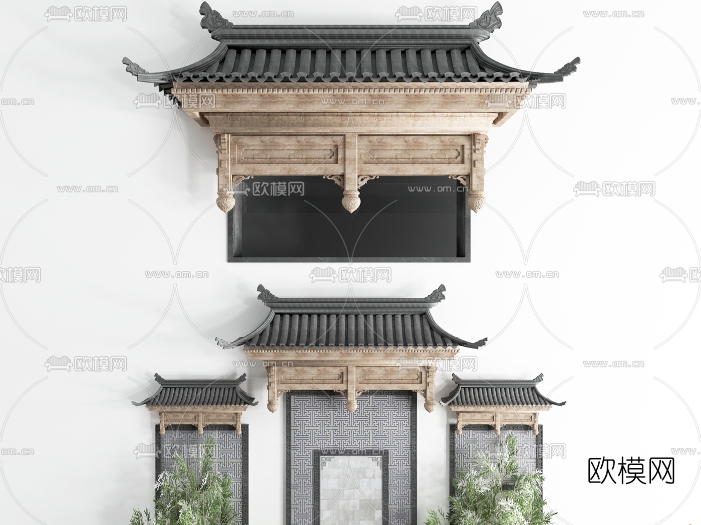 门头屋檐建筑构件3d模型下载