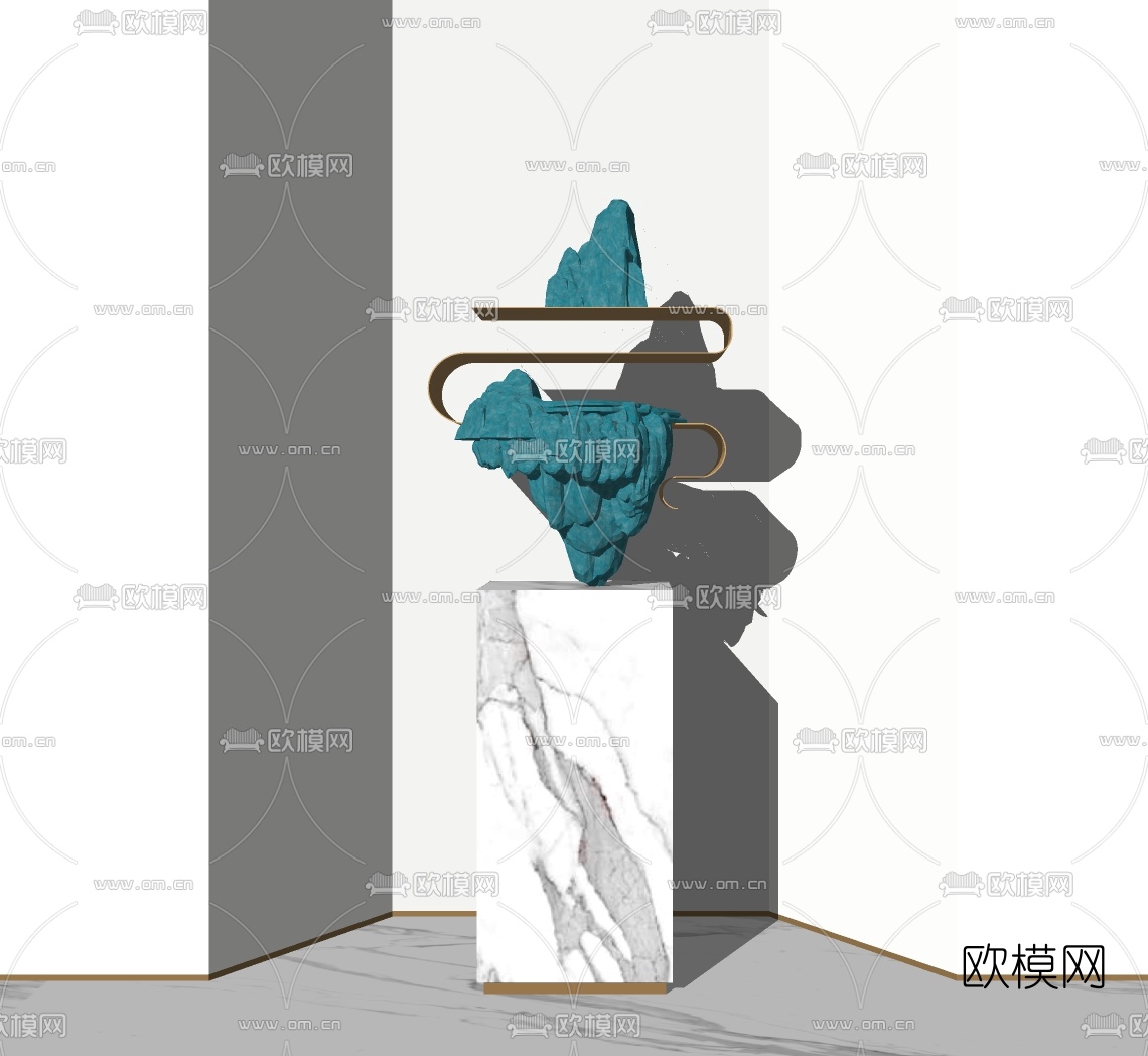 新中式假山雕塑su模型下载