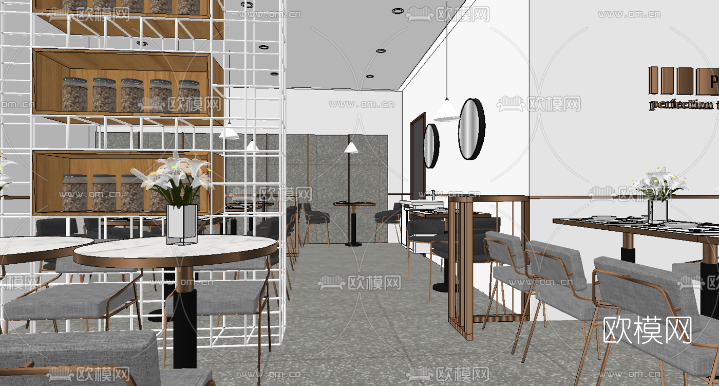 现代西餐厅su模型下载（渲染图2）