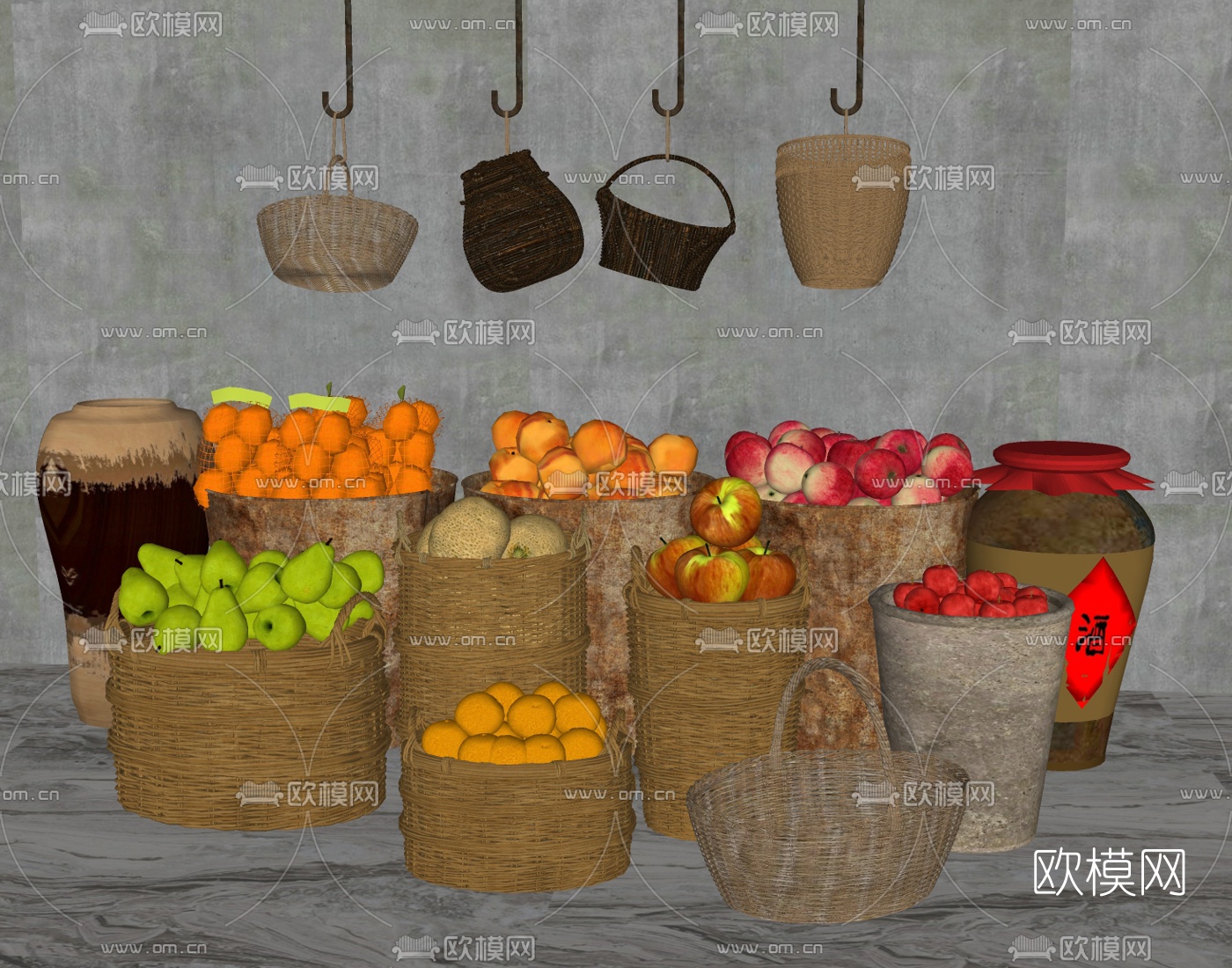 现代竹编篮子su模型下载（渲染图2）