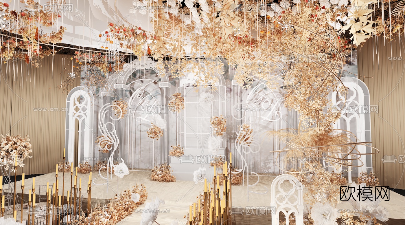 欧式婚礼美陈宴会厅3d模型下载（渲染图7）
