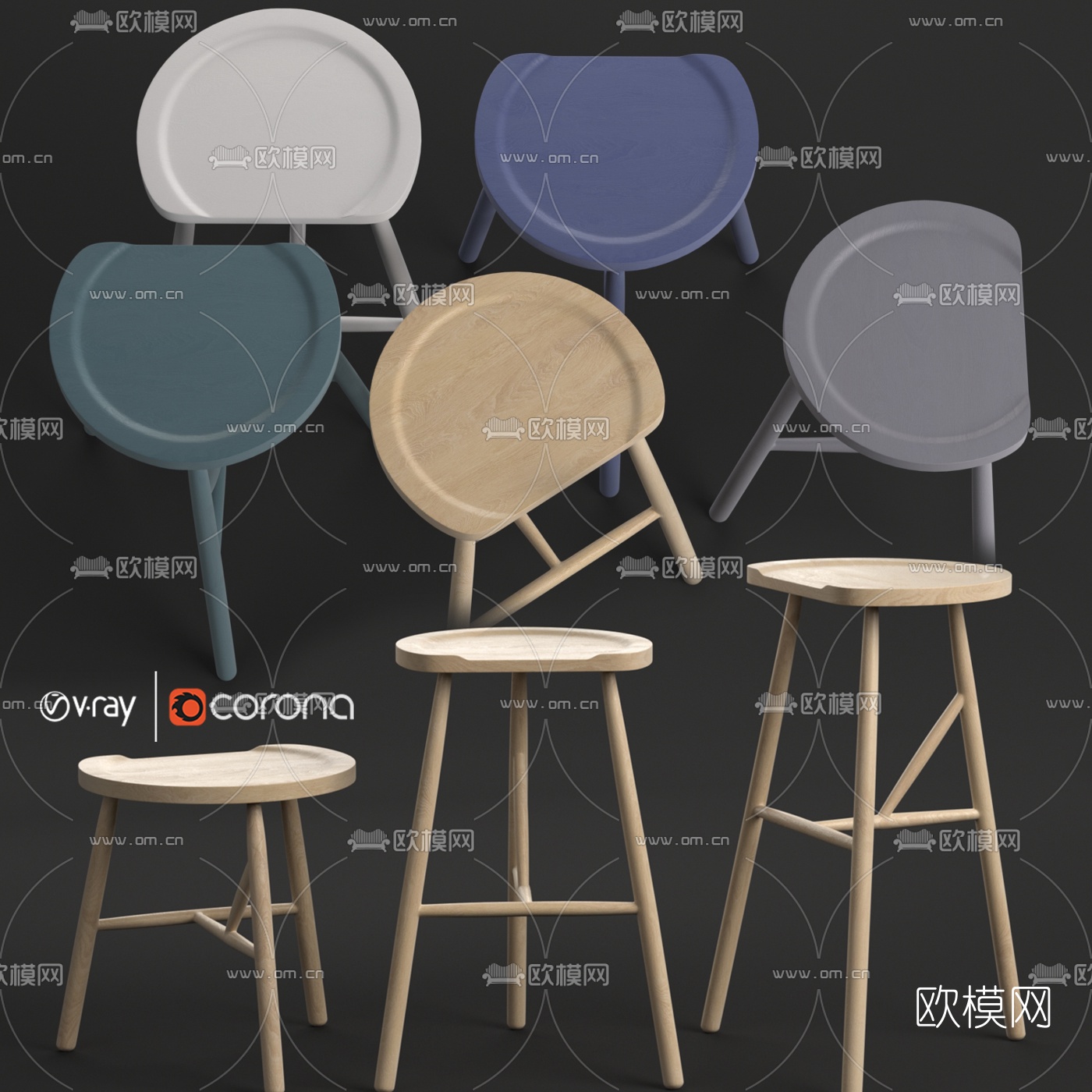 北欧半圆吧台椅3d模型下载（渲染图3）