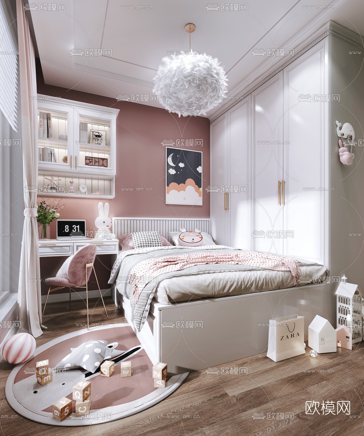 简欧榻榻米女孩房3d模型下载