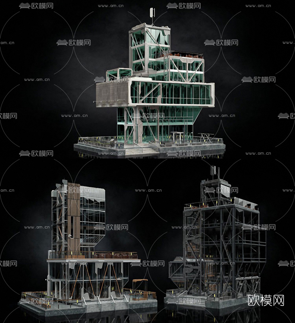 后现代办公楼建筑构件3d模型下载（渲染图3）