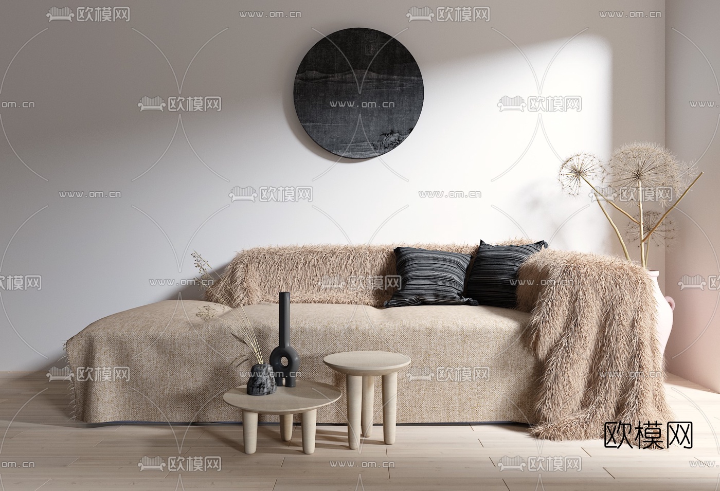 北欧布艺贵妃椅边几3d模型