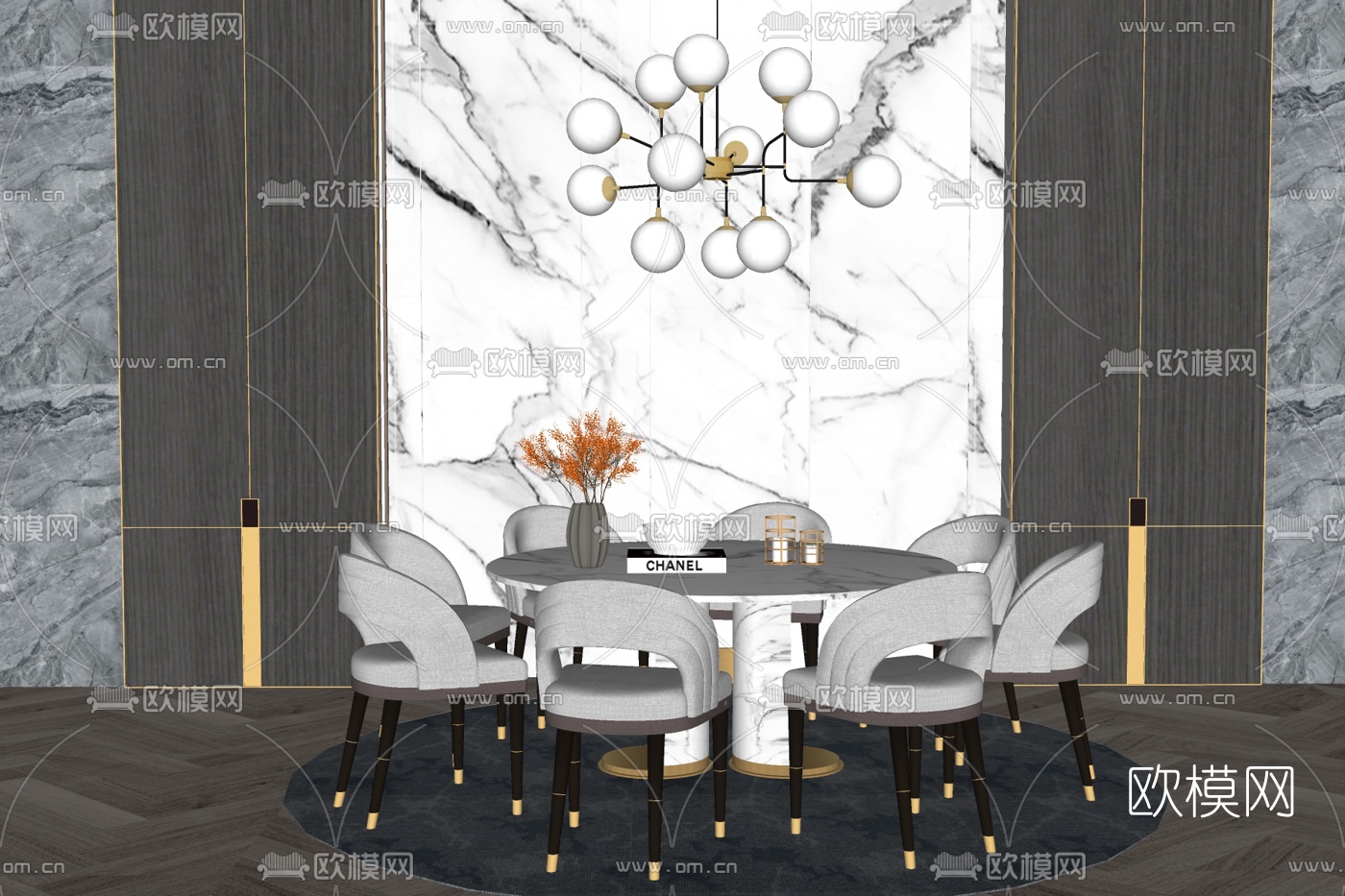 现代轻奢餐桌椅su模型下载