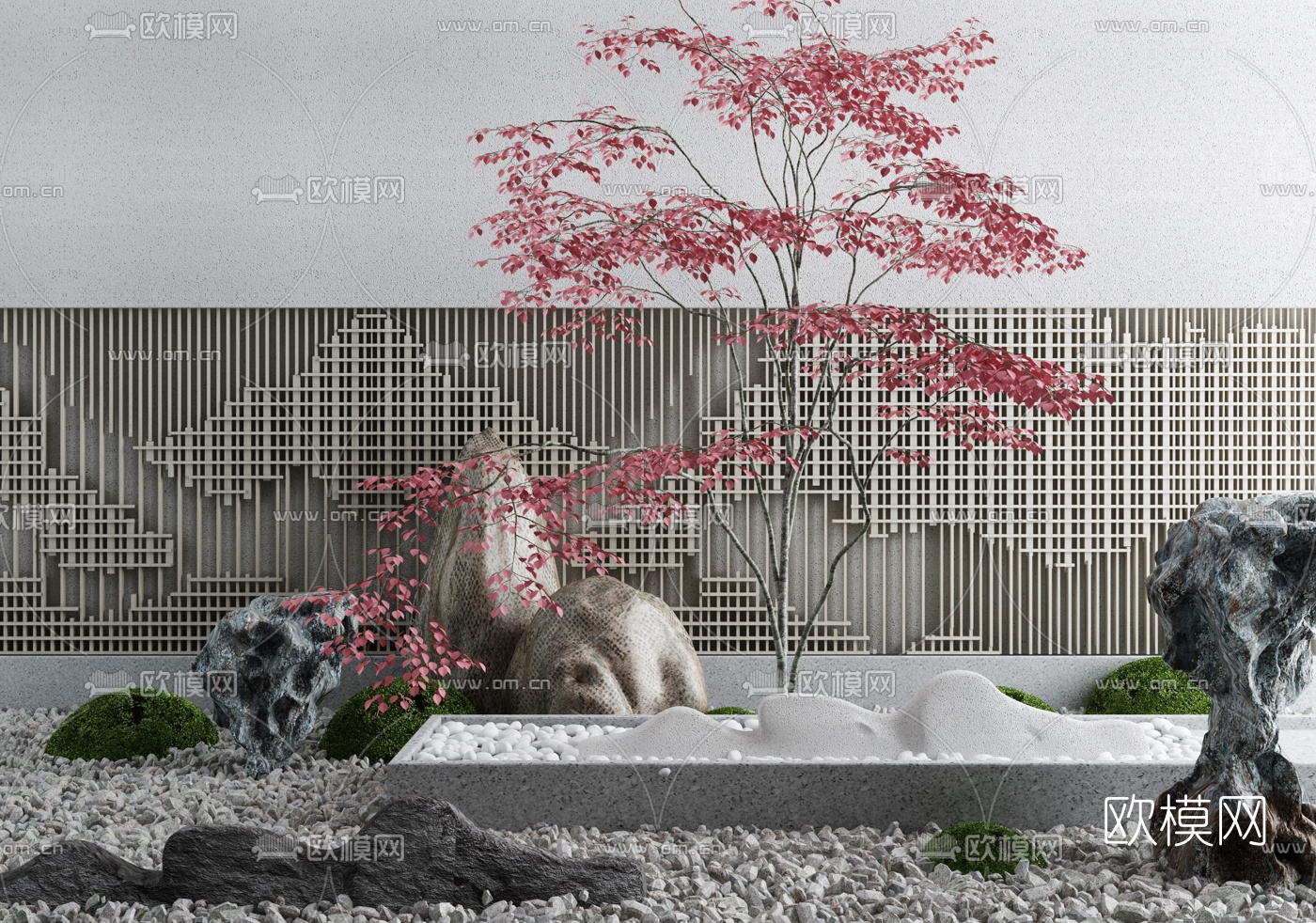 新中式庭院园艺小品3d模型下载