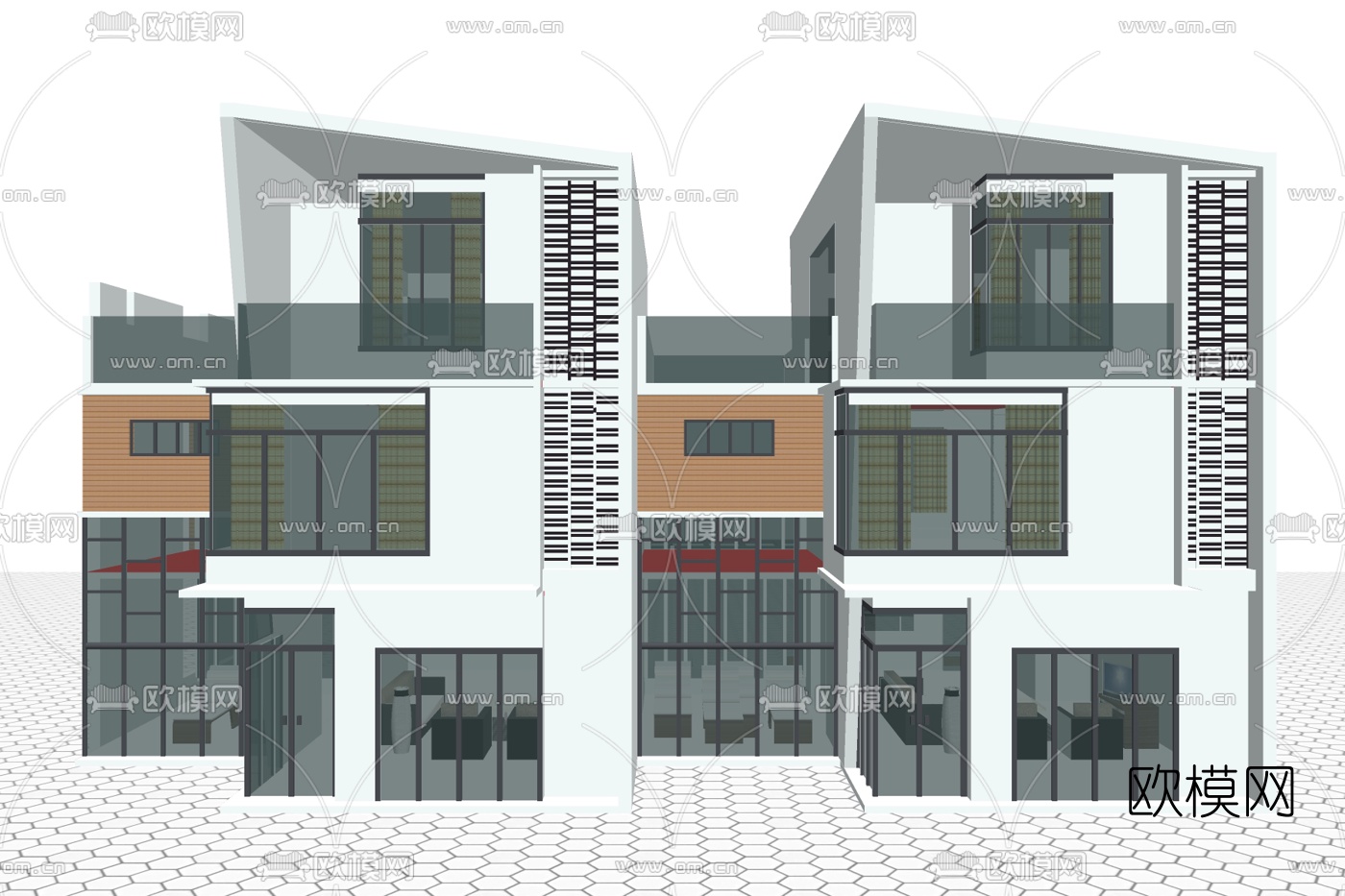 现代独栋别墅外观su模型下载