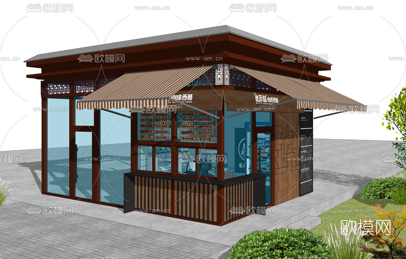 新中式奶茶店su模型