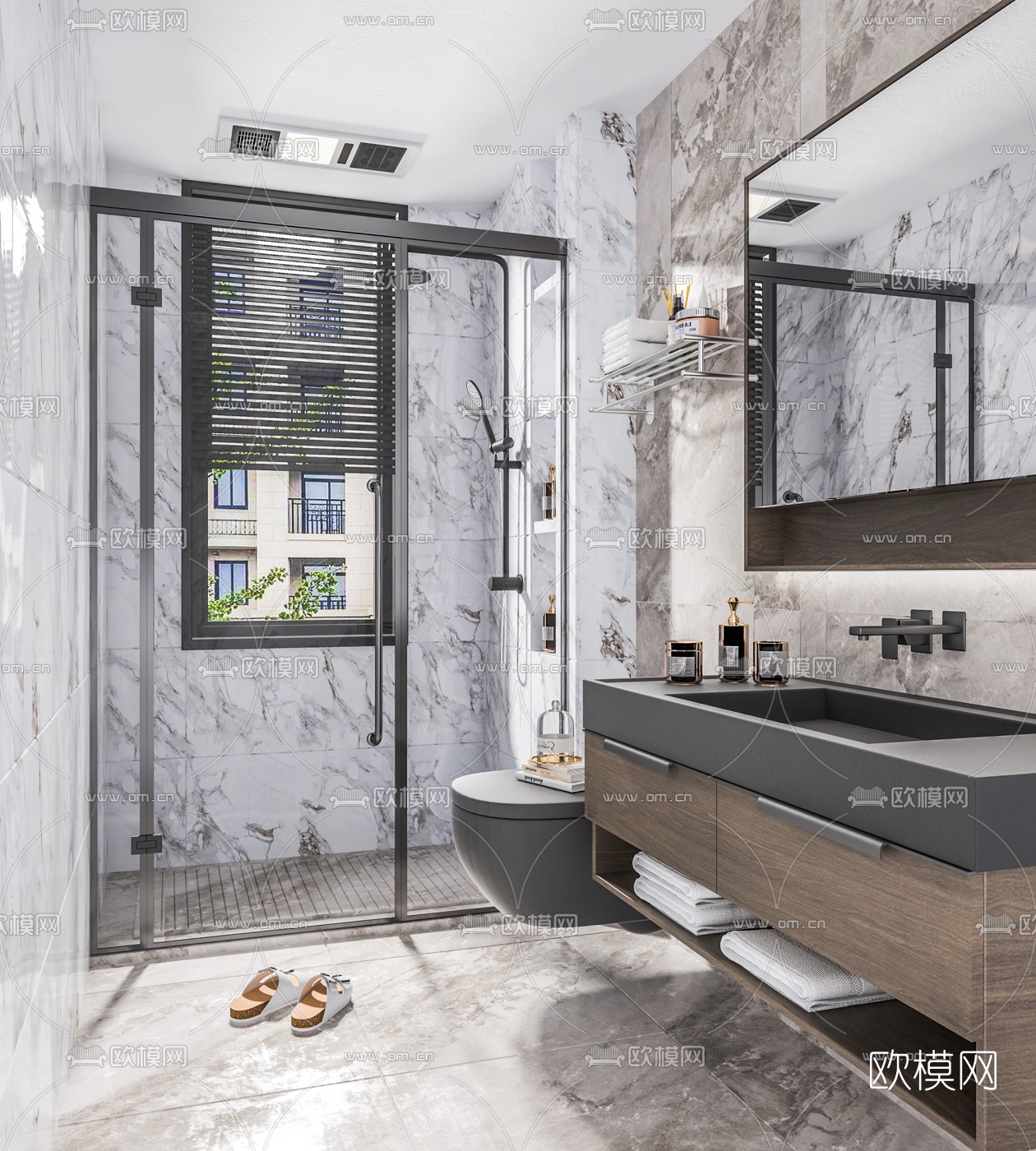 现代卫生间浴室su模型下载（渲染图1）