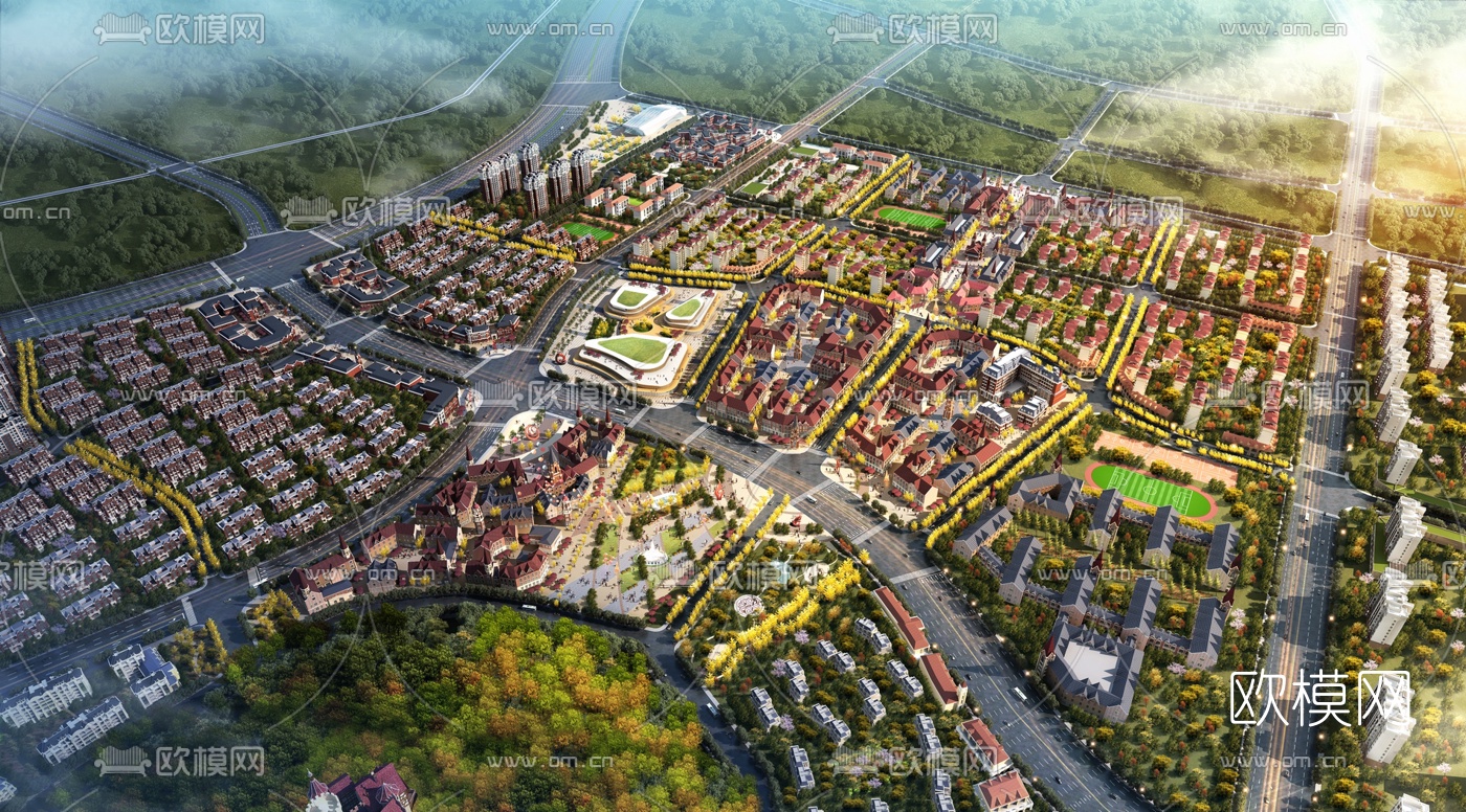 欧式住宅小区鸟瞰3d模型