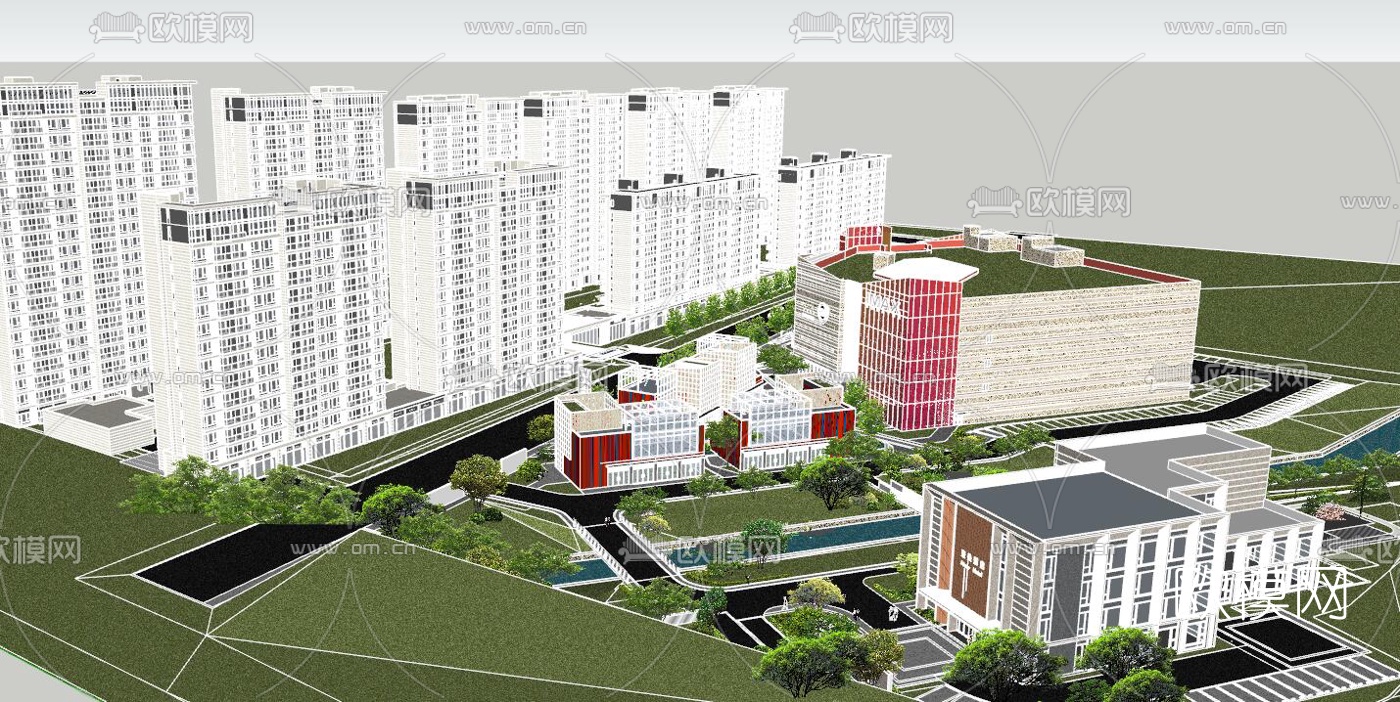 现代商业街su模型