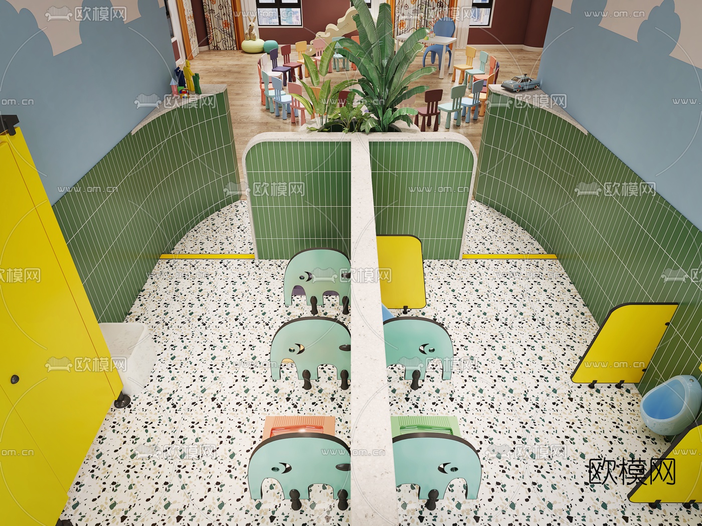 现代幼儿园教室卫生间3d模型下载（渲染图4）