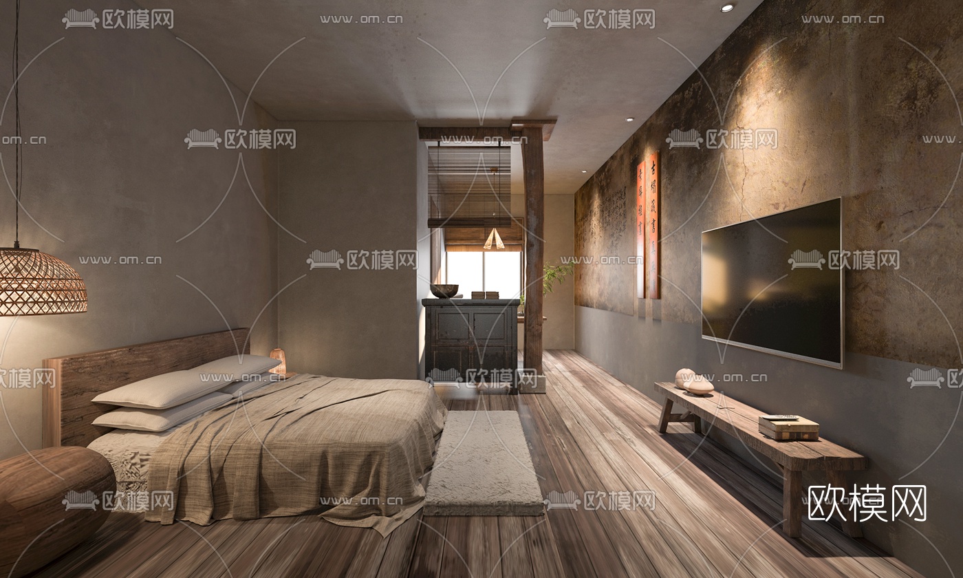 自然风民宿客房套房3d模型