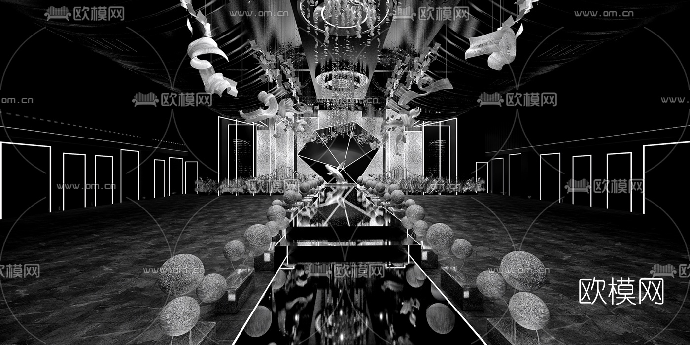 现代宴会厅su模型下载（渲染图2）