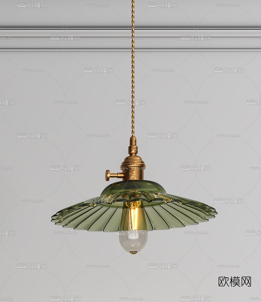 美式金属玻璃吊灯3d模型下载（渲染图3）