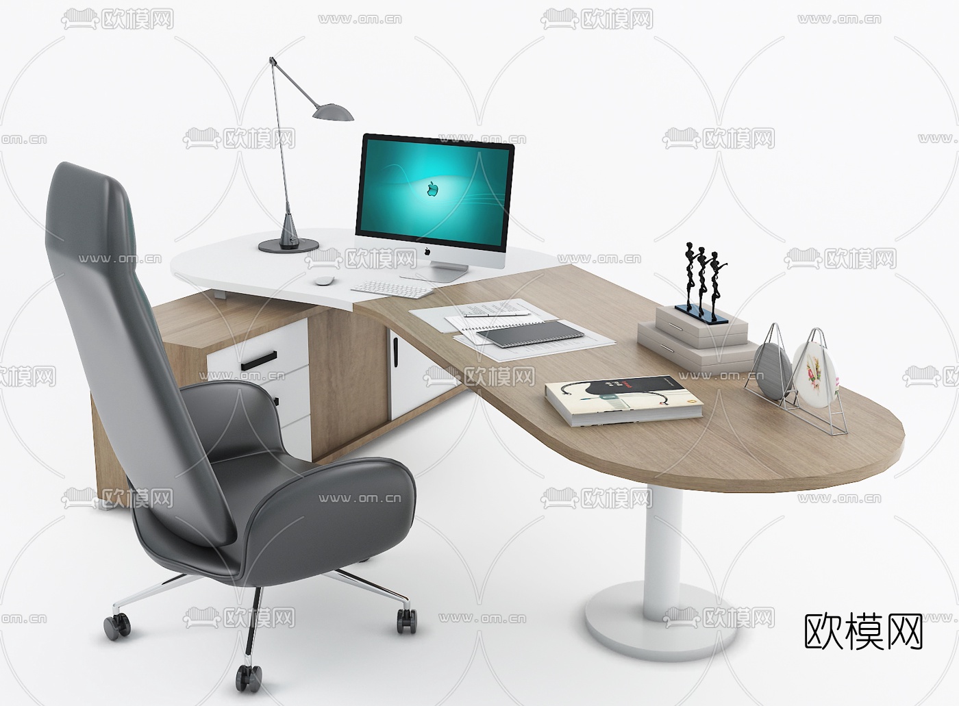 现代班台桌办公桌椅3d模型