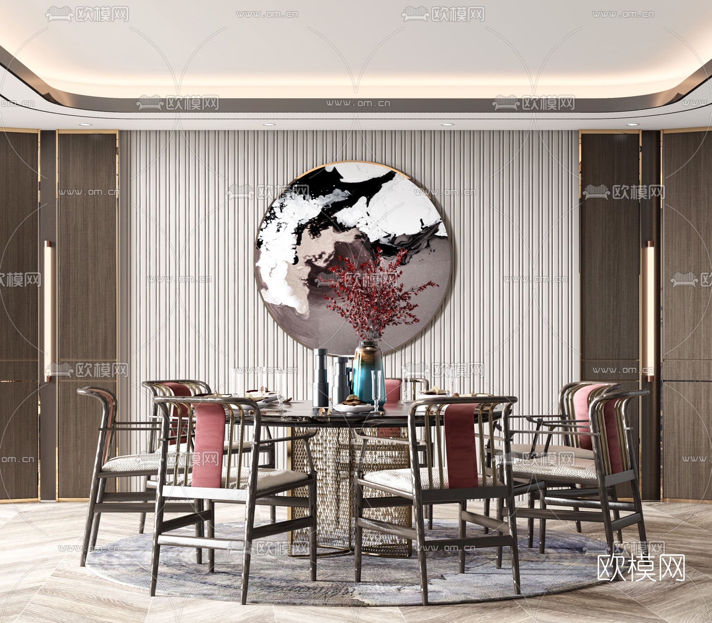 新中式圆形餐桌椅3d模型