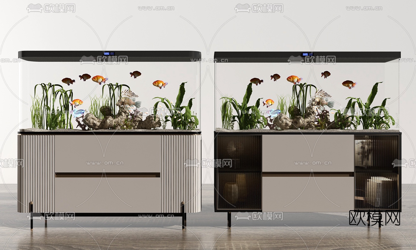 现代轻奢鱼缸水族箱3d模型下载