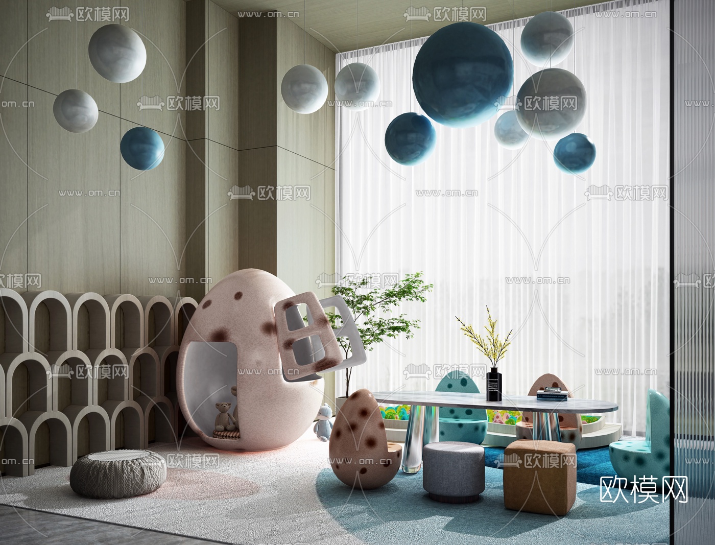 现代儿童桌椅3d模型下载