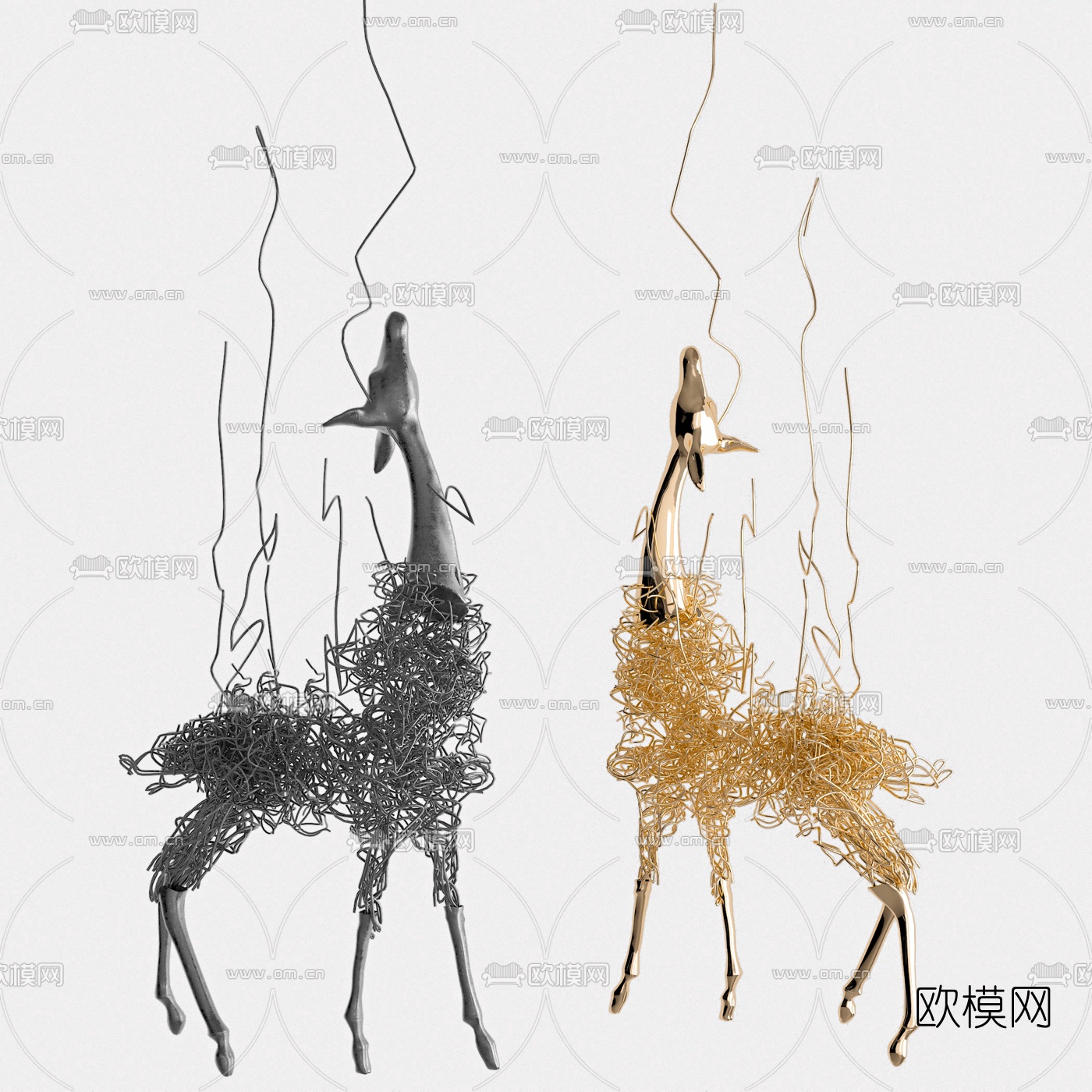 现代铁艺鹿雕塑3d模型