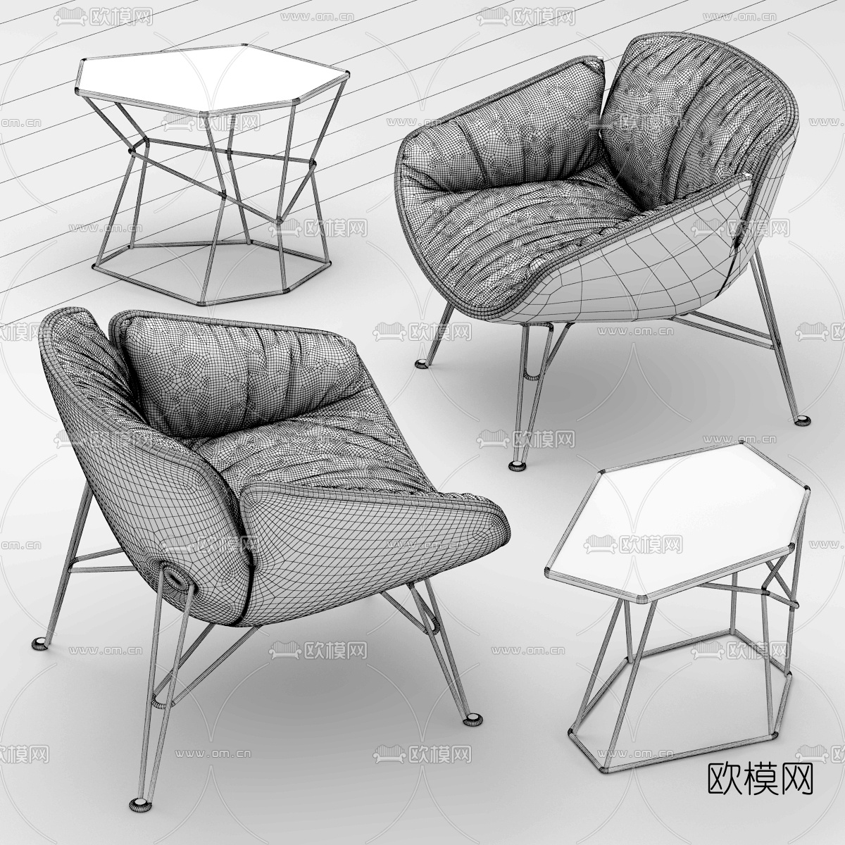 现代布艺休闲沙发边几3d模型