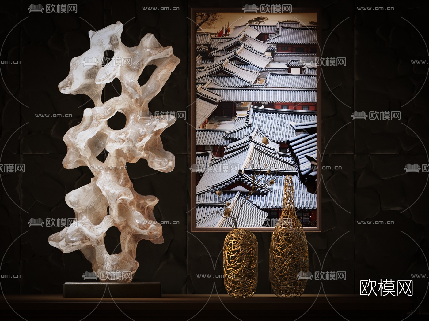 新中式太湖石玉石雕塑3d模型
