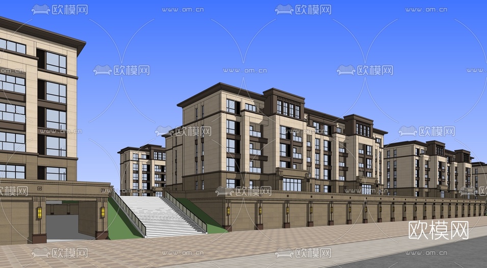 新古典联排别墅su模型下载(渲染图2)