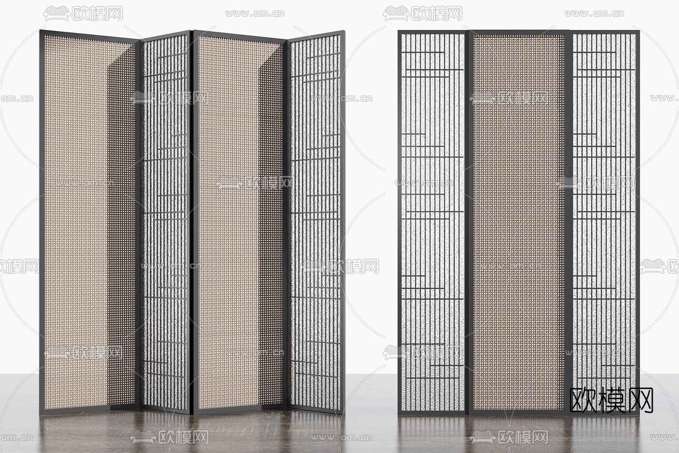 新中式藤编花格屏风3d模型