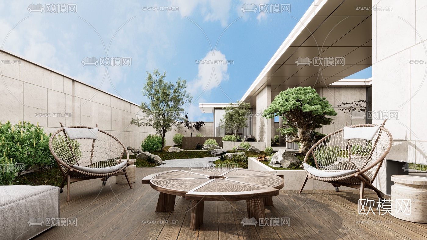 新中式庭院花园3d模型