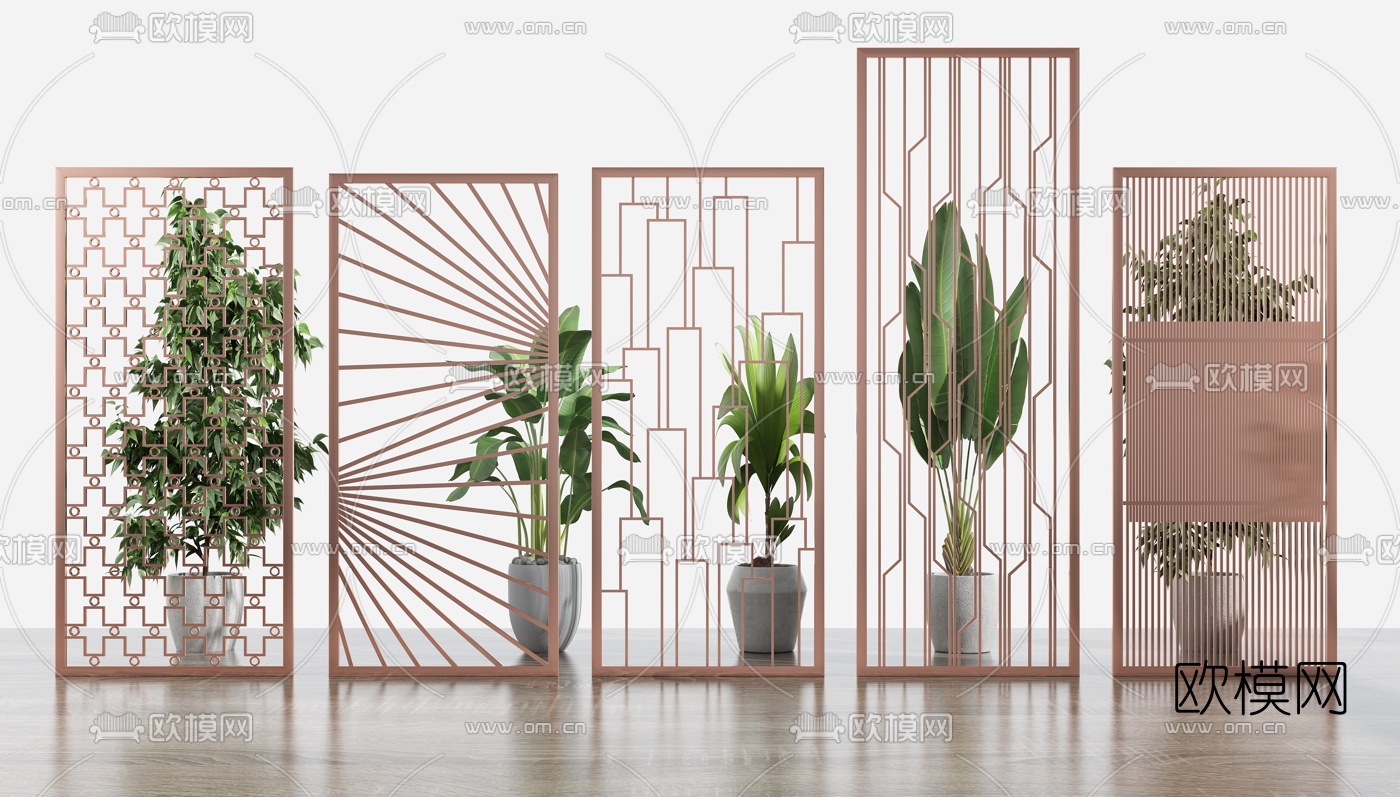 现代金属屏风隔断3d模型下载