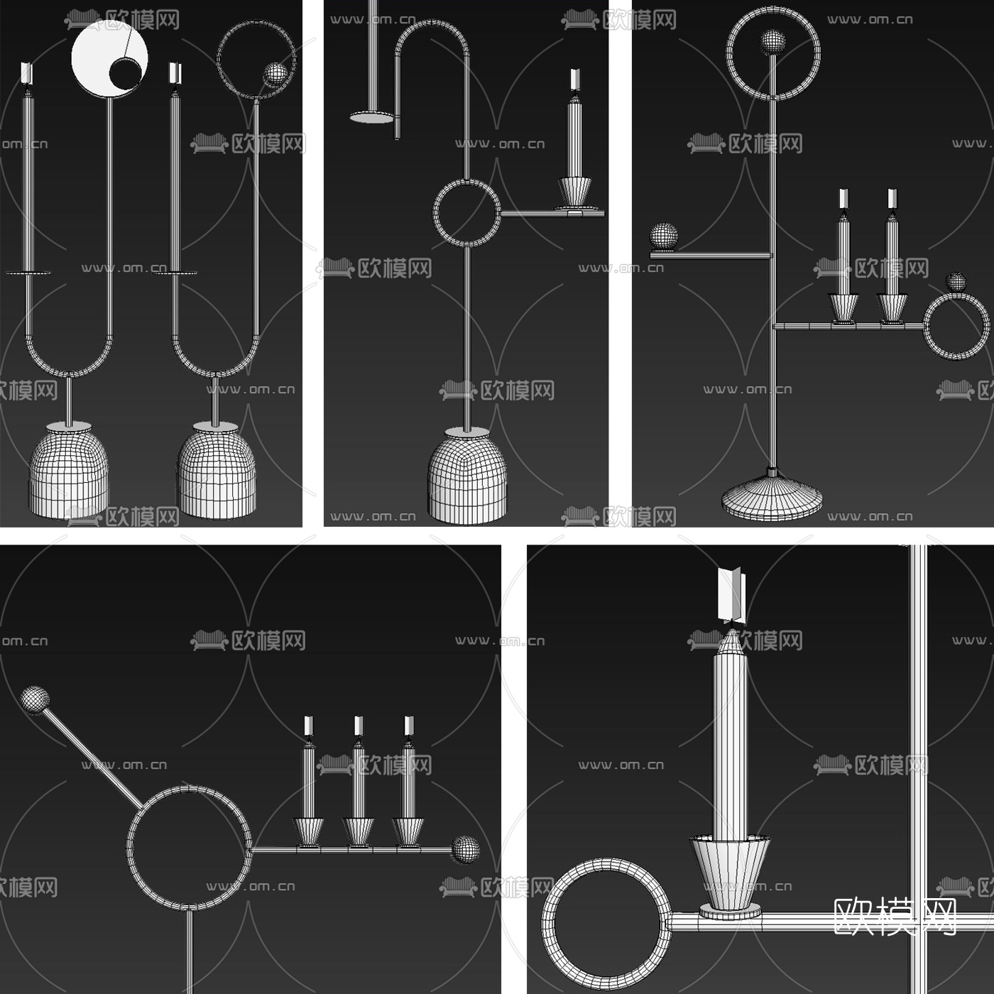 现代金属烛台灯蜡烛3d模型下载（渲染图2）