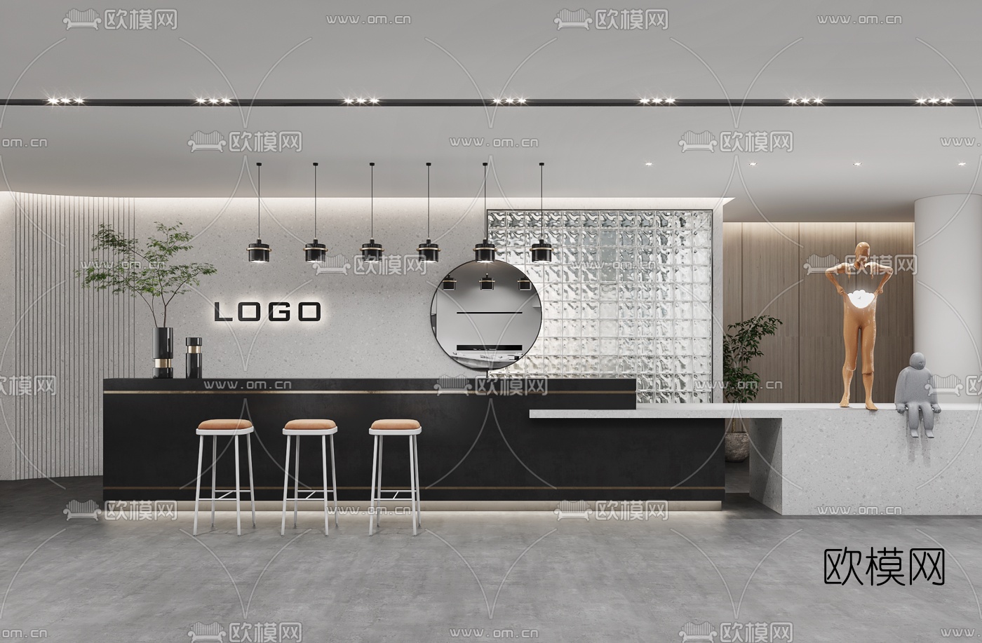 现代办公前台接待台3d模型