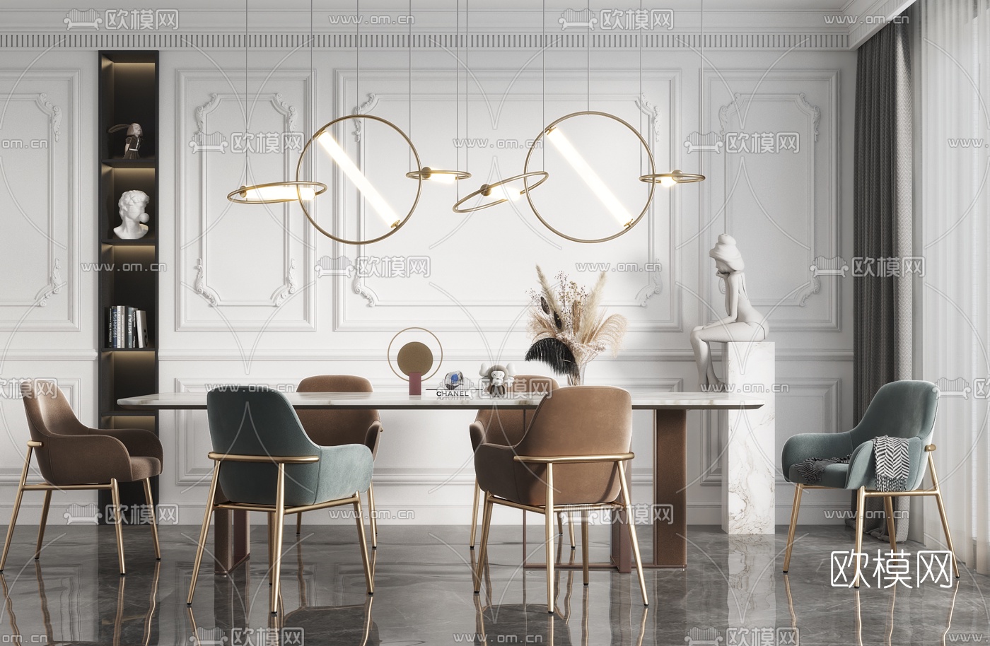 简欧大理石餐桌椅3d模型下载