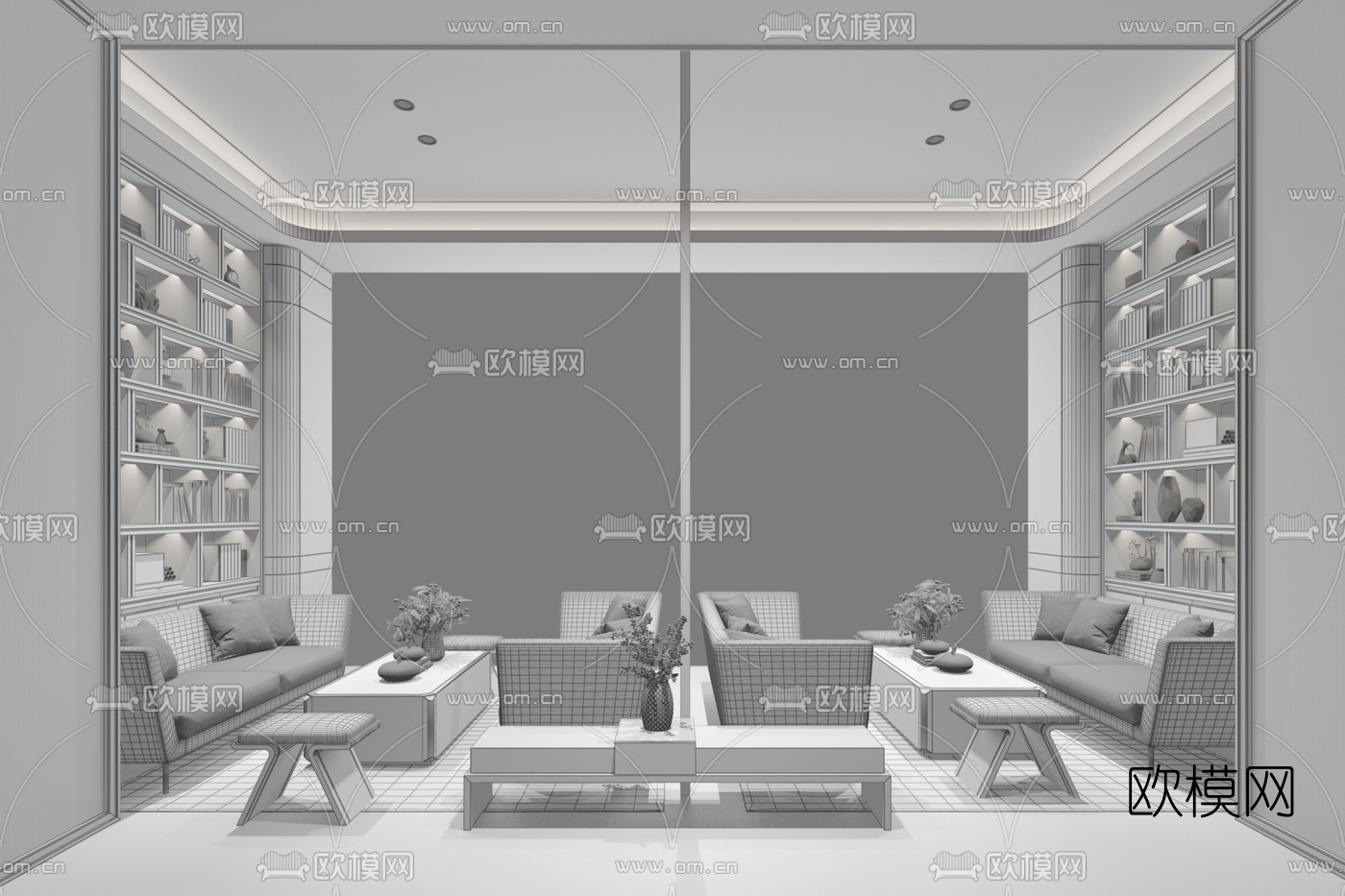 太合南方设计 新中式售楼处洽谈区3d模型下载（渲染图2）