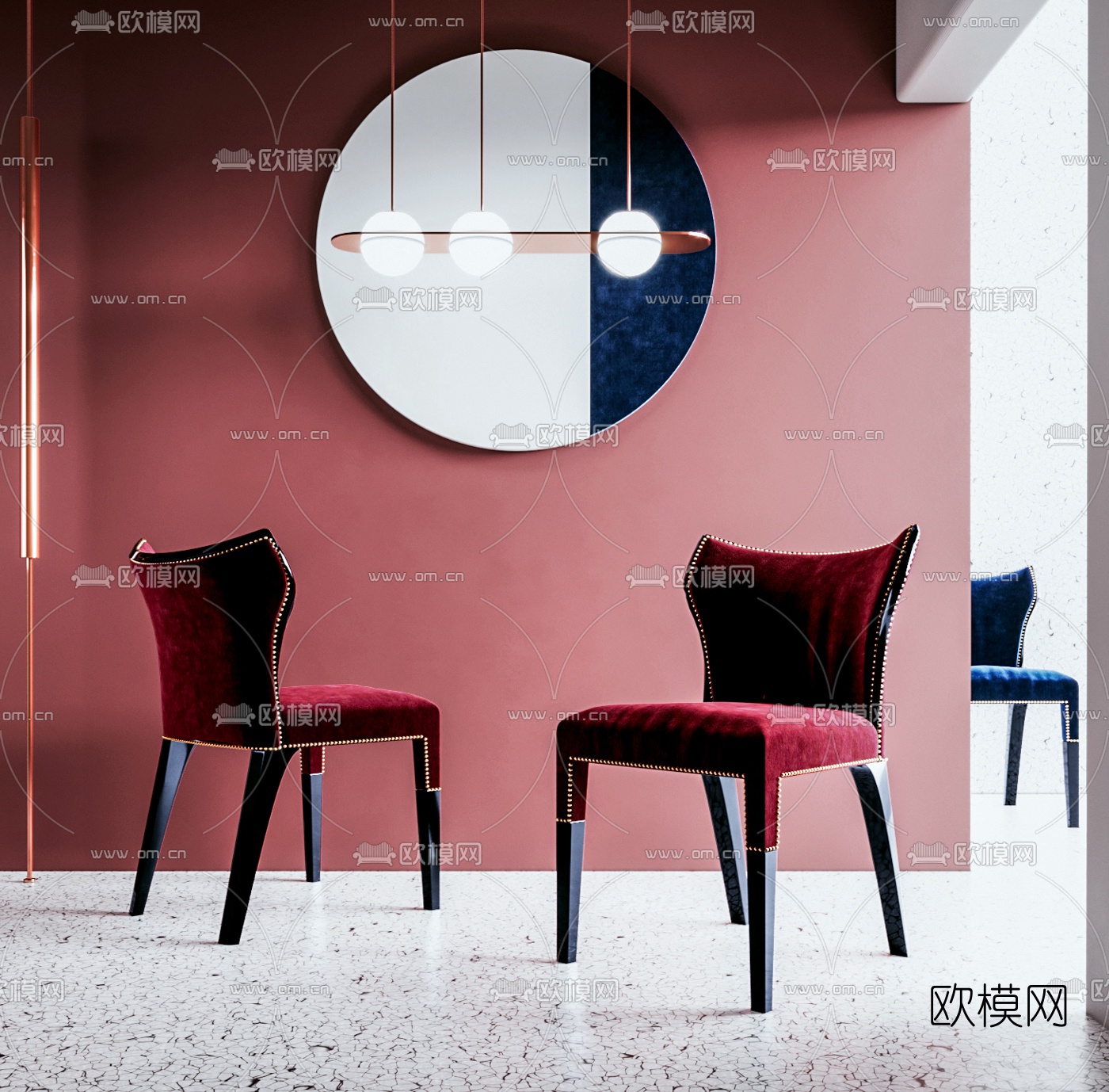 简欧绒布靠背单椅3d模型下载