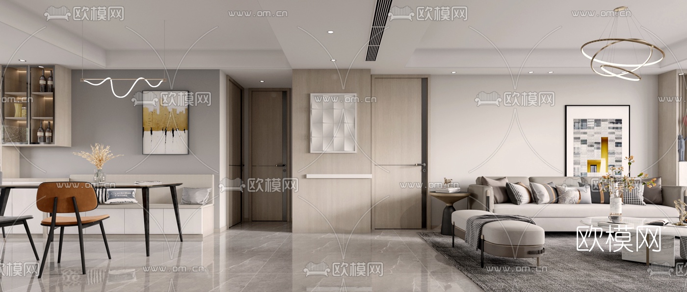 北欧客厅餐厅3d模型下载（渲染图2）