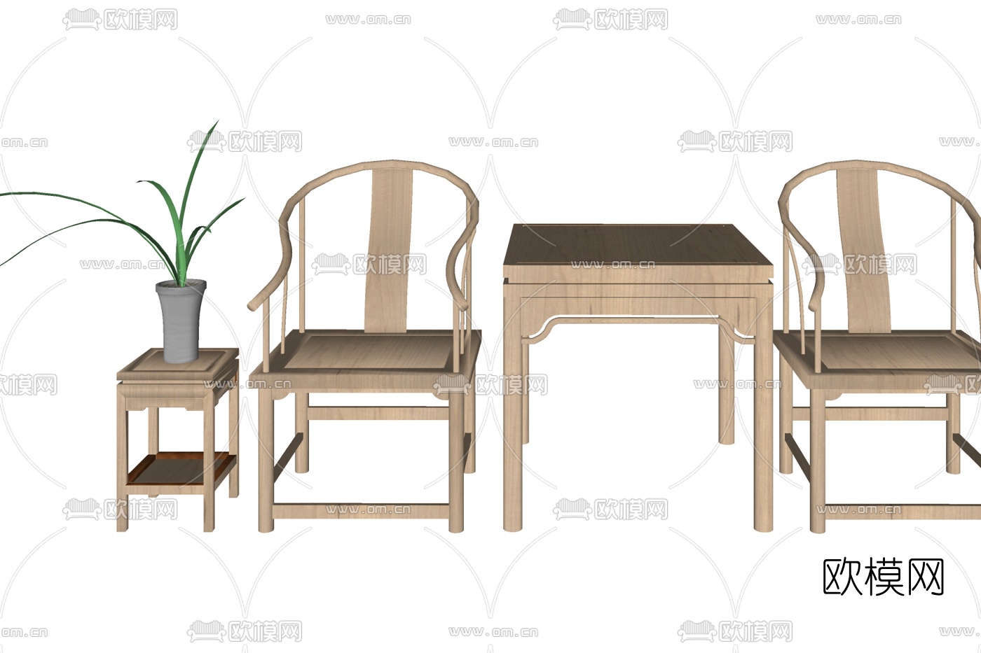 新中式实木圈椅su模型下载
