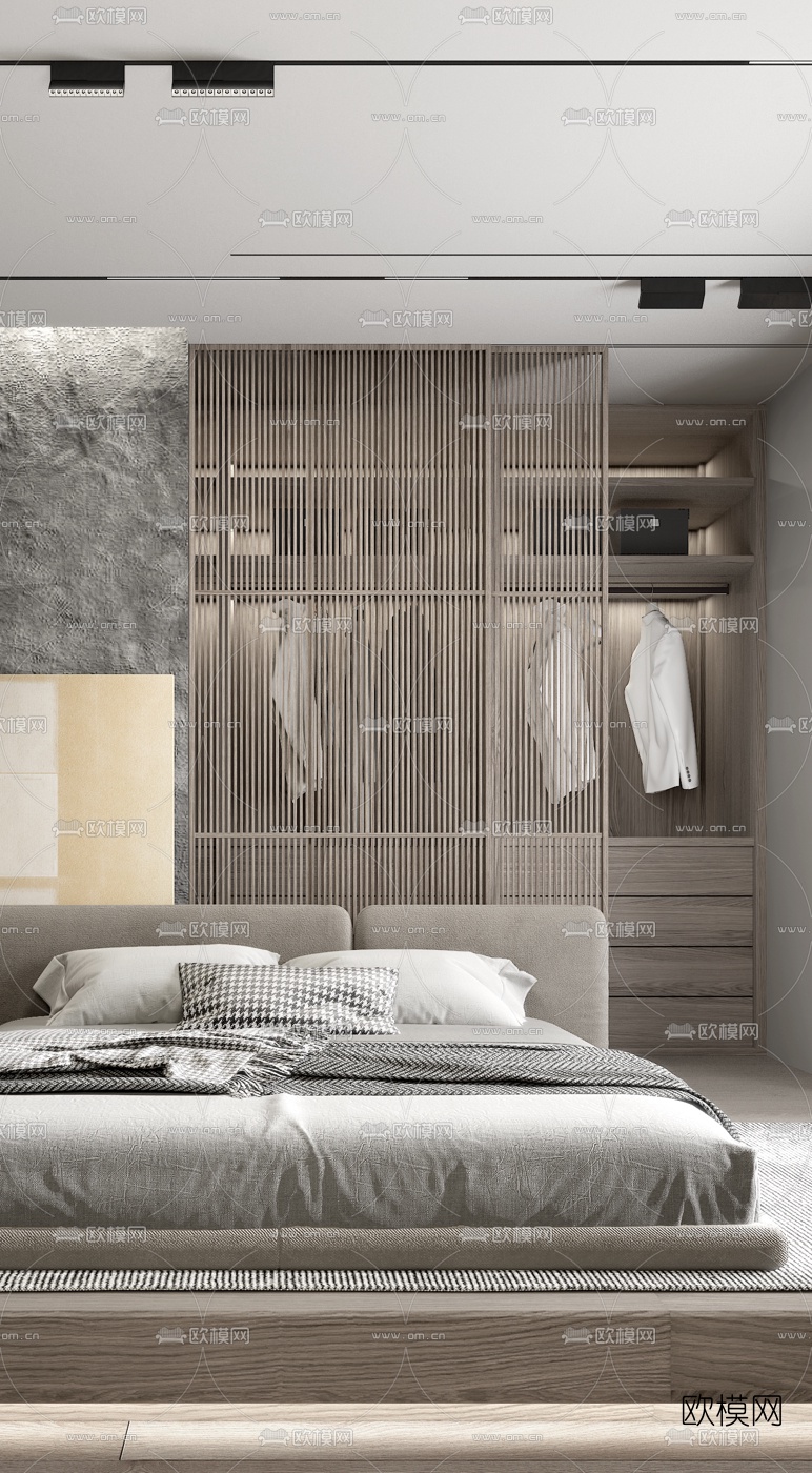 日式榻榻米卧室3d模型下载（渲染图3）